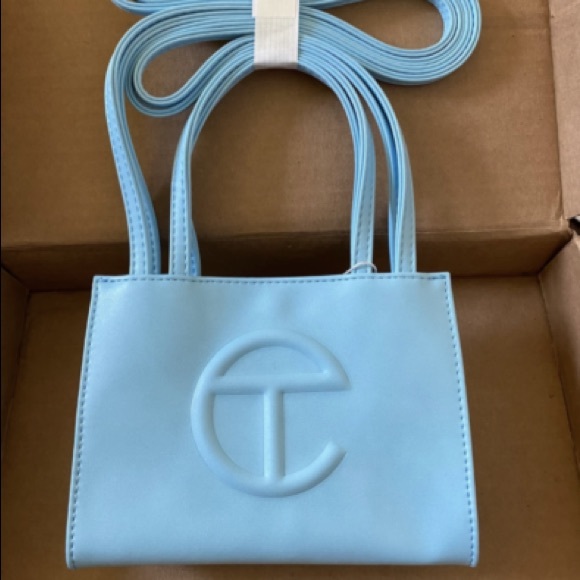 Telfar blue small shopping bag tote vegan